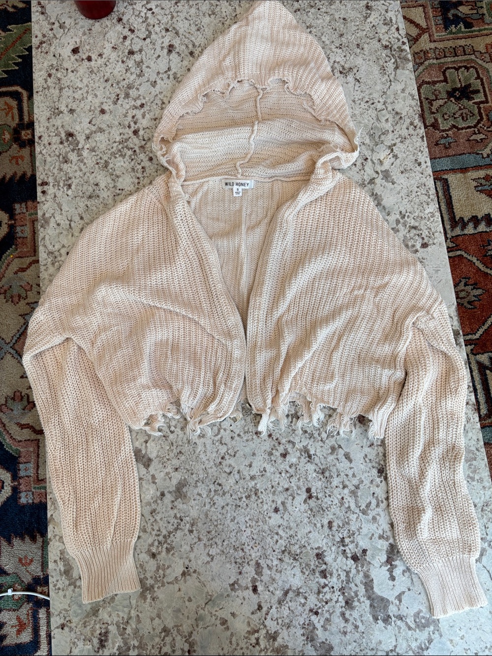 Wild Honey Cream Hooded Cropped Knit Shrug